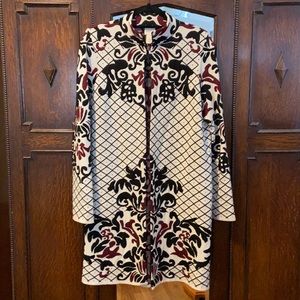 Chico’s Tunic with latch at collar. Black, burgundy, white.